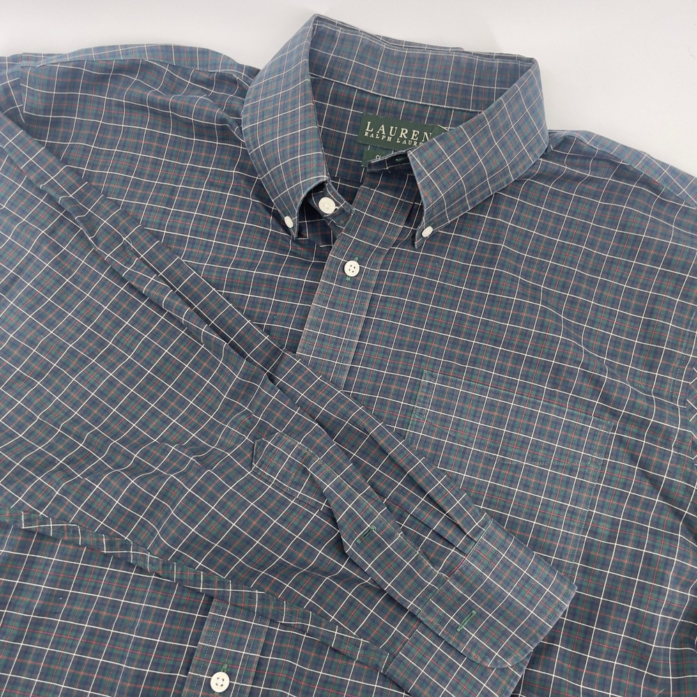 Ralph Lauren 2XL Classic Fit Plaid Button Down Shirt Green Navy‎ Check Pattern